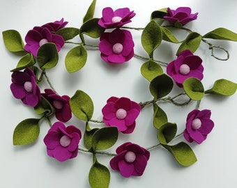 Flower garland, felt flowers, home decor, wall hanging, made to order