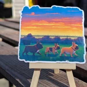 Niedliche Französische Bulldogge Trio Aufkleber - Sunset Park Walk