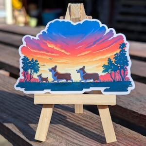 Corgis Sunset Adventure - süßer Hund Sticker