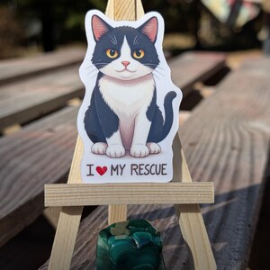 I Love My Rescue Cat Sticker - Cute Black and White Tuxedo Cat Decal