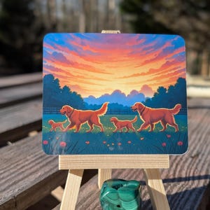 Golden Retriever Family Sunset Sticker - Cute Dog Sticker for Laptops, Water Bottles, and More