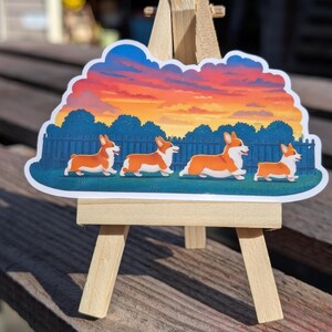 Entzückender Corgis Sunset Aufkleber - Niedlicher laufender Corgis im Malerischen Sonnenuntergang - Strapazierfähiges Vinyl