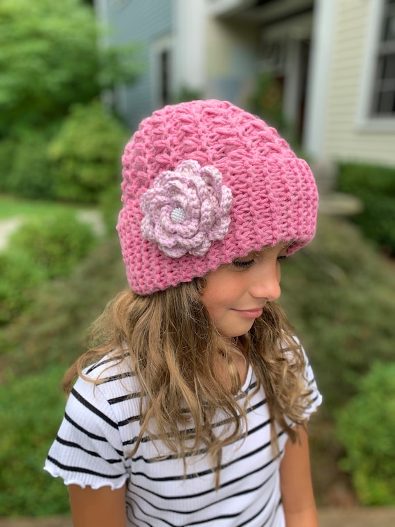 Knit Flower Hat. Knitted Beanie. Knitted Girls Hat. Hand