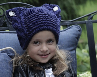 Hand knit Cat Ear Hat Cat Beanie, Women's Knit Hat, Cat lover hat, Hat with ears,Cat Ears Beanie,Chunky Hat