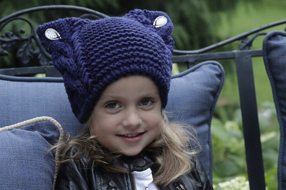 Hand Knit Cat Ear Hat Cat Beanie Women s Knit Hat Cat Lover Hat Hat With Ears cat Ears Beanie chunky Hat Etsy