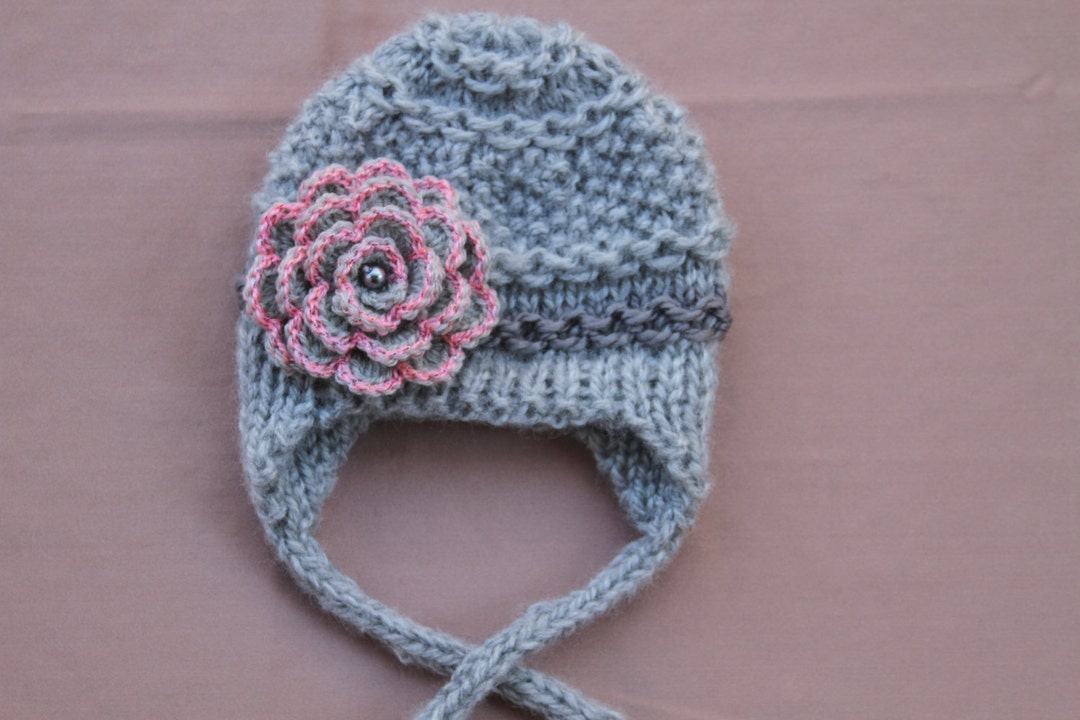 Baby Girl Knitted Hat. Knit Newborn Girl Hat. Holiday Knitted Hat