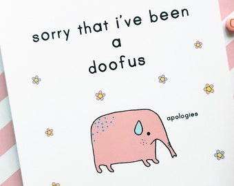 sorry doofus A6 postcard & envelope, sorry, apologize, cute sorry card, i'm sorry card, saying sorry card, apologies card