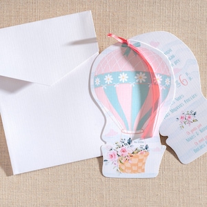 PHYSIKALISCHER Luftballon Form Taufeinladungen in Umschlag Partygäste lädt ein Einzigartiges Taufbriefpapier Einladenkarte Baby Mädchen
