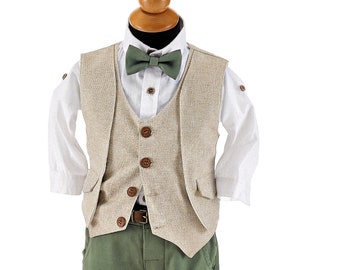 Olive beige Couture outfit Baby boy greek suit Orthodox baptism Toddler formal wedding Party set christening Unique design