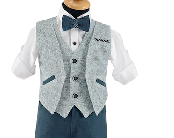 Summer blue Couture outfit Baby boy greek suit Orthodox baptism Toddler formal wedding Party set christening Unique design