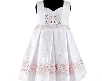 White lace Pink lining Couture outfit Baby girl greek dress Orthodox baptism Toddler formal wedding Party set christening Unique design