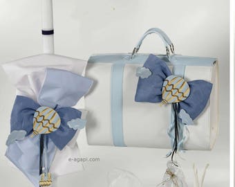 Greek baptism set Air balloon theme Set candle Orthodox baptism bag Towel set Oil set Greek christening heirlooms Baby boy godson