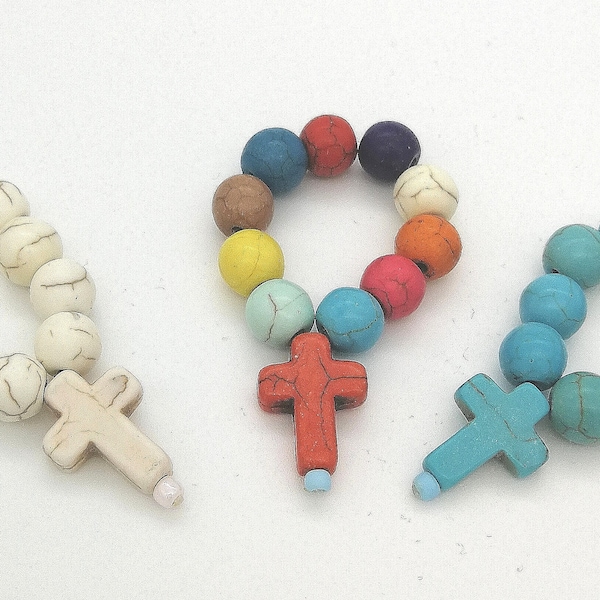 Finger rosaries Howlite beads cross First communion favors Baby girl boy baptism souvenirs Guests gifts ideas Beaded giveaway Martyrika