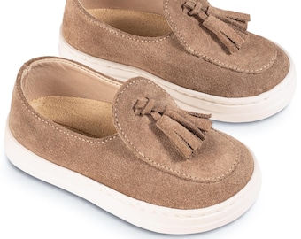Suede leather loafers Baby boy Flint color Formal wedding shoes baby boy baptism luxury shoes size 19 - 25 EU / 4 - 9 US