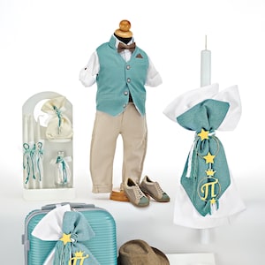 Prince personalized baptism set Greek orthodox baptism style Baby boy christening Candle Towel set Suitcase Oil set Handmade unique gifts