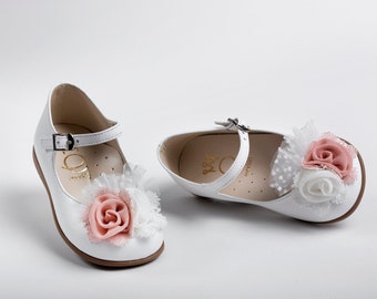 Leather flowergirl shoes ivory Kids shoes elegant baby wedding shoes Greek baptis baby baptism shoes size 3 4 5 6 7 8 9 10 11 12 US EU