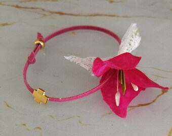 Bougainvillea bracelets favors with cross Baptism martyrika guests gifts Wedding souvenirs
