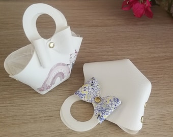 Leather Bag Favors Pouch Blue Tiles or Rainbow Giveways Koufeta