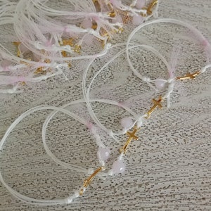 Crystal pink bracelet with cross Baby girl baptism martyrika Guests witness gift Martirika souvenirs