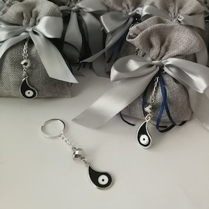 Keychain favors Evil eye koufeta Greek baptism Gray Navy Blue bomboniere confetti Christening boy Baby party