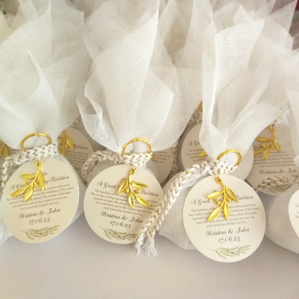 Personalisable Olive keychain favors Baptism Wedding bomboniere Greek favors with koufeta Guests gifts pouch Rustic elegant style