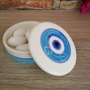 Bomboniere in ceramica greca dipinta a mano con scatola portafortuna per malocchio, souvenir per matrimoni, Koufeta greca, battesimo, battesimo di bambina e bambino.