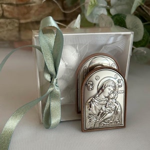 20 bomboniere in argento 925 Maria e Gesù bambino icone in scatola Panagia souvenir battesimo bambino bomboniera greca koufeta regali per gli ospiti del battesimo