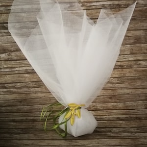 Bomboniere di ulivo Bomboniere di nozze Bomboniere greche bianche con koufeta Regali per gli invitati al matrimonio Sacchetto di tulle matrimonio greco stile minimal