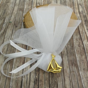 Bomboniere per barche, bomboniere per battesimo, souvenir greci della marina con koufeta, regali per gli ospiti del battesimo, sacchetto di tulle, omaggio unico fatto a mano in stile greco.
