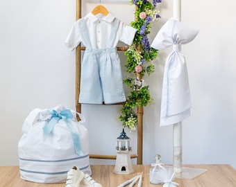 Linen complete baptism set Suit Keepsake sack Candle Towel set Bottle Soap Orthodox christening Baby boy handmade