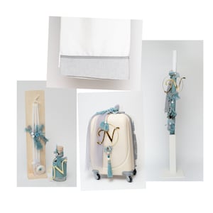 Name Set blau gold Baby Junge Taufe Set Kerze Trolley Koffer Handtuch Set Ölset kirchliche Trauung Geschenk von Patin