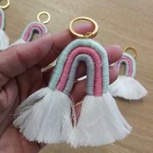 Rainbow macrame keychain favors Greek baptism giveaway Guests gifts handmade souvenirs Unique bohemian style christening