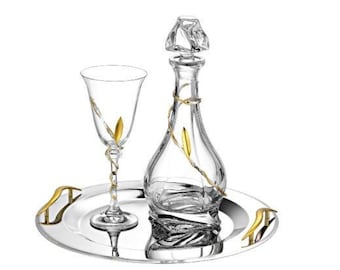 Simply gold olive Wedding tray SET Crystal Bohemia decanter Stainless steel tray Orthodox bridal couple gifts