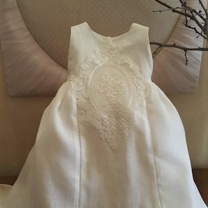 Linen gown christening dress Lace outfit Flower girl dress Greek baptism Catholic wedding dress toddler Flowergirl white dress baby couture