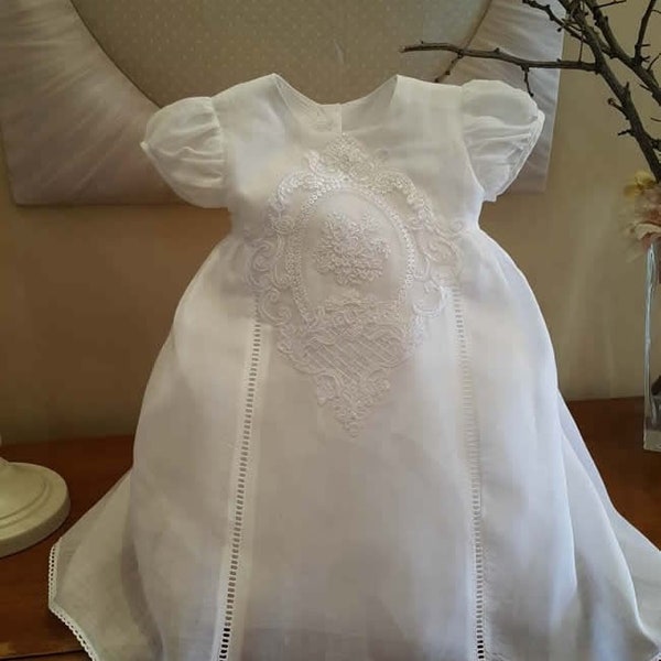Linen gown christening dress Lace outfit Flower girl dress Greek baptism Catholic wedding dress toddler Flowergirl white dress baby couture