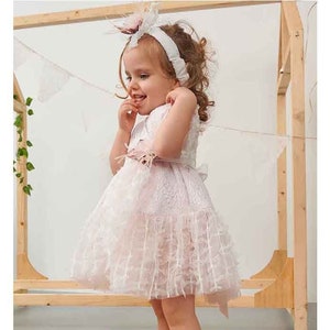 Boho Couture outfit Baby girl dress feathers Greek set White Pink Orthodox baptism Toddler formal wedding Party set christening Unique