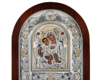 Axion Esti Silver byzantine icon Wood frame Greek baptism gift Religious wedding present Handmade in Greece - certificate included