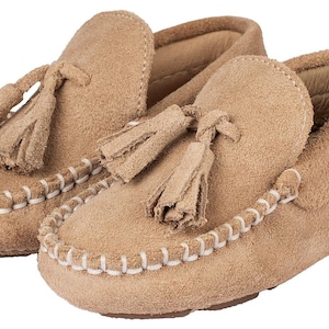 Moccasins beige Baby boy shoes Leather and suede Baby boy wedding Christening little luxury First steps Size 4 - 9 US 19 - 25 EU