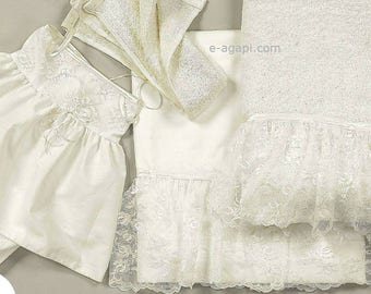 6 pcs Greek baptism blessing towel set * Ladopana * Baby shower lace Lathopana set * Handmade Christening cream towels Baby girl baptism