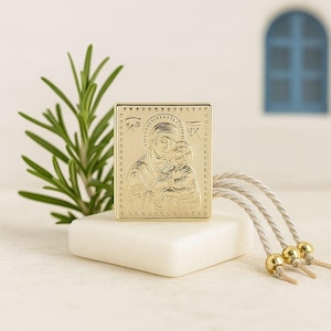 Mini icon Mary and Jesus child marble ornament favors Baptism bomboniere Religious souvenirs with koufeta confetti Guests thank you gifts