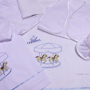 CAROUSEL Greek baptism towel sets * Ladopana * Baby boy shower white towels set with Carousel theme * Lathopana Greek Orthodox Baby towel