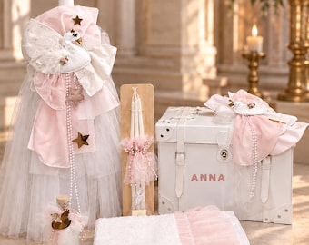 Swan Personalized Greek Baptism Set: Candle, Keepsake Trunk, Towels Goddaughter gift