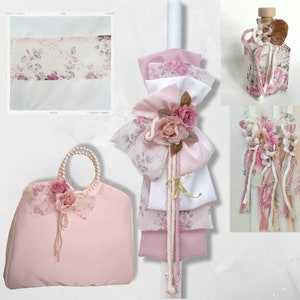 Conjunto floral estilo bautizo griego bautizo de niña Vela Juego de toallas Caja de recuerdos Juego de aceites Regalos únicos hechos a mano Ceremonia ortodoxa
