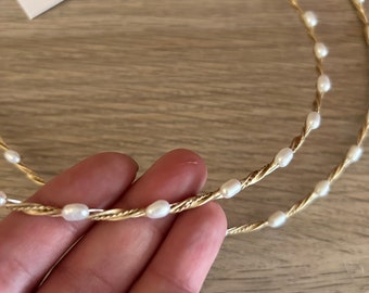 Coronas de boda chapadas en oro con perlas, tiara ortodoxa griega Stefana para pareja, accesorios para el cabello de novia elegantes hechos a mano para ceremonias.
