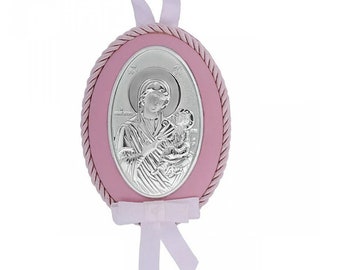 Silver icon Mary Jesus Greek baptism gift New born religious orthodox Baby boy girl christening Gift packaging Handmade in Greece
