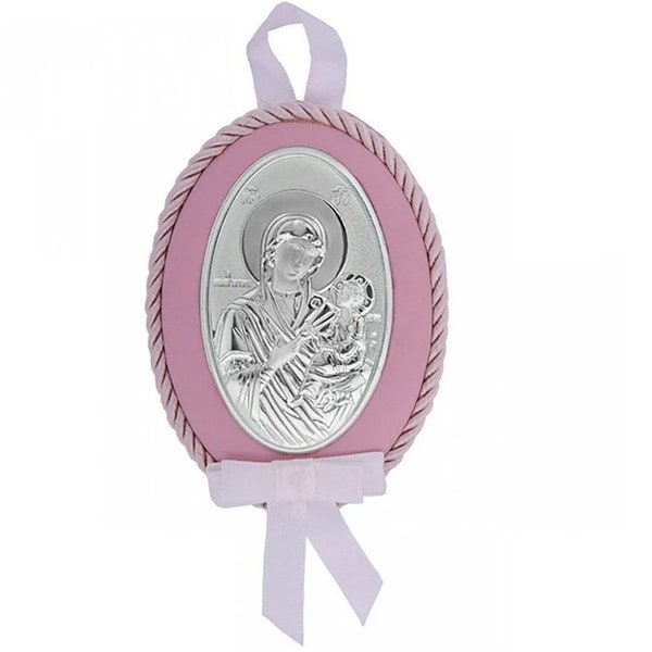 Silver icon Mary Jesus Greek baptism gift New born religious orthodox Baby boy girl christening Gift packaging Handmade in Greece