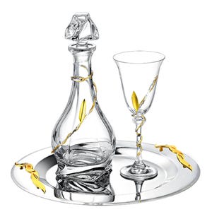 Simply gold olive Wedding tray SET Crystal Bohemia decanter Stainless steel tray Orthodox bridal couple gifts