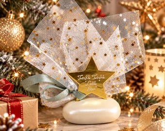 Twinkle star ornament on peeble Baptism favors with koufeta Party ornament selfstand Christmas holiday souvenirs (8x8cm)