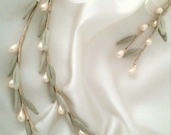 Pick up - Stefana wedding crowns Greek stefana orthodox wedding crowns stephana handmade crowns olive pearls wedding Bridal crowns Headpiece