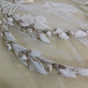 Leather olive wedding crowns set Modern style Greek stefana Handmade crowns Orthodox ceremony Bridal hair accessories